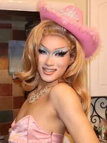 1pc Women's Autumn Party Rhinestone Pink Crown Cowboy Hat, Halloween Feather Edge Festival Party Hat Suitable For Daily Wear - Multicolor - View 7