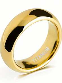 6 毫米宽镀钛戒指 - 金色，现代简约风格，耐用珠宝，适合婚礼、情人节、毕业典礼、周年纪念日、男女通用，采用优质仿宝石精制而成，时尚配饰，情侣戒指