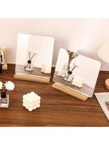 1pc Round Acrylic Makeup Mirror, Decoration Table Vanity Mirror With Stand For Student Dormitory Bedroom Best Gifts Birthday Graduation Home Decor Back To School Room Decor School Supplies