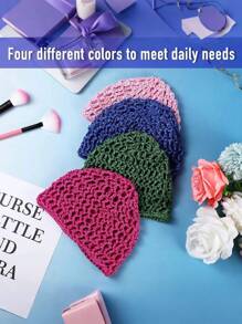 3/2/1 PC Black Hair Nets Cap Mesh Crochet Hair Net, Rayon Knit Snood Mesh Wig Caps, For Women Students Sleeping Hairnet, Christmas, Thanksgiving, Fall Winter Hair Accessories, For Daily Back To School Use Green Black Purple Blue Pink Mix Colors