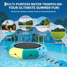 10FT Inflatable Water Trampoline, Floating Water Trampoline For Adults For Lake Pool Ocean, With 4-Step Rope Ladder/Mooring Ropes/Infatable Nozzles/Reversible Air Pump/Anchor Bags - Blue+Green+Yellow - View 7