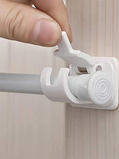 4 Stück Wandmontierte Gardinenstangen Halterungen, verstellbar, selbstklebend, weiß, aus Kunststoff, einfache Installation, moderner Stil, mit Haken, geeignet für Schlafzimmer, Wohnzimmer, Küche, Badezimmer, praktische Haken