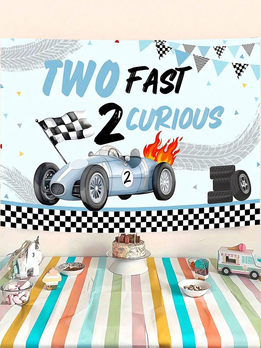 1 tấm phông nền sinh nhật chủ đề đua xe - Biểu ngữ 'Two Fast 2 Curious' màu xanh lam và đen cổ điển Trang trí tiệc Vật dụng trang trí lễ kỷ niệm Cờ ca rô Các yếu tố bóng bay Đạo cụ chụp ảnh Studio Trang trí sinh nhật cho nam Tiệc đua xe tốc độ Trang trí tường sự kiện chủ đề nhà để xe - Nhiều màu - Xem 1