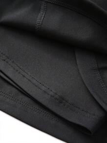 1pc Plus Size Women's Shorts, 2in1 Solid Color Lining 2 In 1 Sports Pants, Elastic Waist Two Pieces Set, Suitable For Running, Sports, Yoga, Fitness In Summer