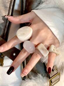 4pcs Retro Fresh Resin Rings For Women, Suitable For Autumn/Winter