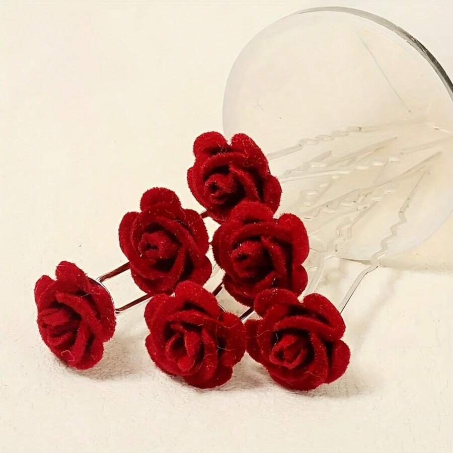10pcs Rose Hairpin, Simple & Elegant Hair Clip For Updo Hairstyle, Suitable For Party, Zinc Alloy Retro Design