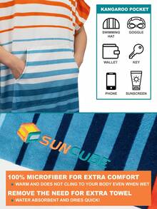 SUN CUBE Surf Poncho Changing Robe With Hood | Absorbent Quick Dry Microfiber Wetsuit Changing Towel With Pocket For Surfing Men Women (Black) - sọc cam - Xem 5