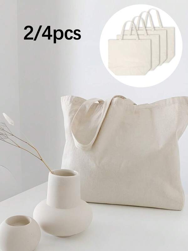 2/4pcs Preppy Style Reusable Tote Bags, Canvas Casual Shoulder Bags, Large Capacity Shopping Bags For School, Grocery, Great Gifts For Teacher, Women, Girlfriend, Family, Bookbag, Portable, Suitable For Office, College, University, Primary, Middle & High School, Work, Business, Commuting, Shopping, Travel