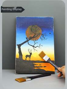 7 件套木柄尼龙刷毛平头画笔，适用于学生美术、水彩、丙烯画、墙绘、烧烤、油画、工艺用品 - 彩色 - 查看 2