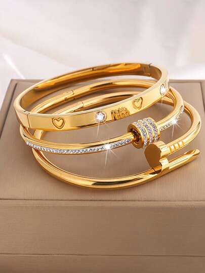 RAYQUEEN Conjunto de pulseras tipo brazalete de acero inoxidable de moda y versátiles, adecuadas para regalos