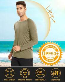 Men's Long Sleeve Shirts UPF 50+ UV Sun Protection Athletic Shirts For Hiking Running Workout Rash Guard-2025 - Dull Cyan - View 6
