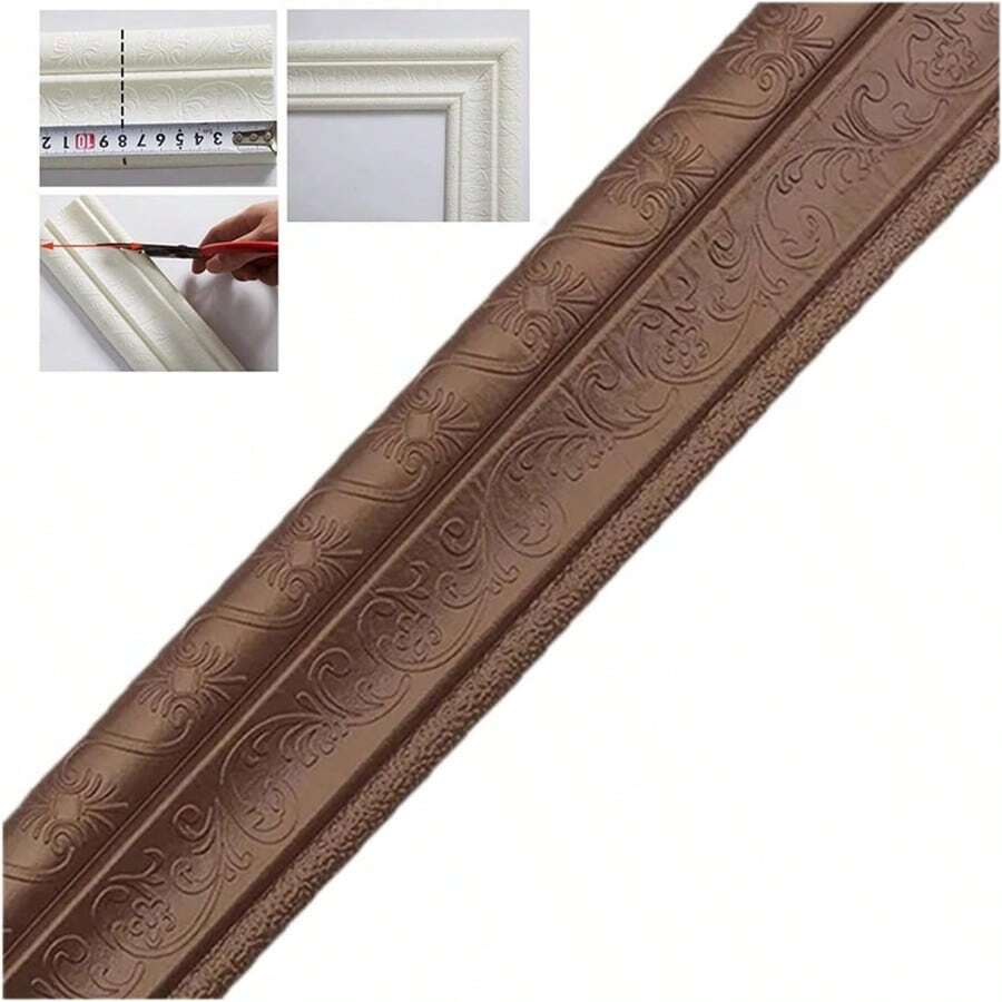 7.5ft Self-Adhesive Flexible Foam Molding Trim, 3D Decorative Wall Line, Anti-Collision Skirting Border For Ceiling, TV Background, Home Office DIY Decor - Copper - View 1