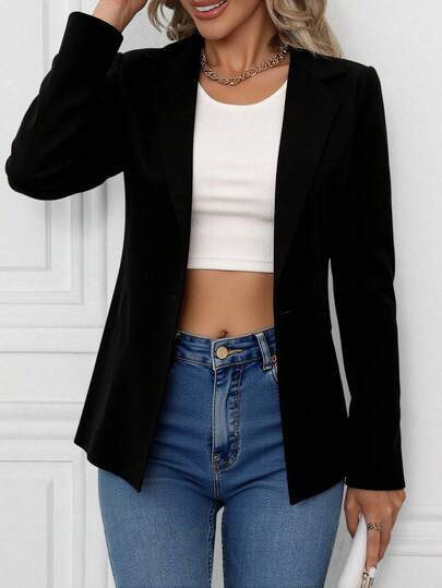 Chaqueta de traje de trabajo de manga larga con cuello de solapa casual para mujer en otoño