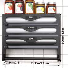 1pc Bamboo Plastic Wrap Dispenser, Aluminum Foil Dispenser With Paper Towel Holder, Foil And Plastic Wrap Organizer, Suitable For Kitchen-Back To School