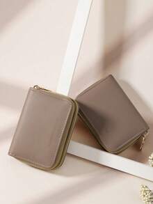 SOUTHLAND&KANGAROO Double Zipper Multifunctional Coin Purse Letter Pattern Card Holder Multi-Slot Card Storage Bag, Can Store Credit Cards And Other School Supplies, Suitable For Student Dorm Use, Women's Wallet Mini Wallet Clutch Card Holder - Khaki - View 3