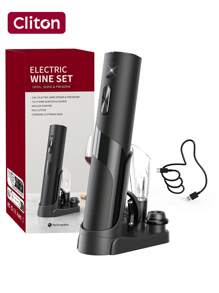 CLITON Rechargeable Wine Opener Electric Wine Bottle Opener 7-In-1 Wine Gift Set With Electric Vacuum Pump, Charging Station, Foil Cutter, Wine Aerator Pourer And 2 Wine Stoppers