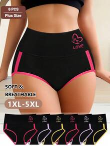 6pcs Women Plus Size Triangle Panties, Fashionable Contrast Color Design, Soft And Breathable - Multicolor - View 7