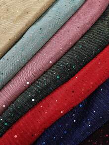 1 chiếc khăn trùm đầu mới, kiểu dáng châu Âu và Mỹ, đính sequin, viền chéo, khăn choàng lụa mùa thu, thích hợp để phối với váy. - màu xanh đậm - Xem 3