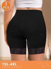 MIOTAN Plus Size Women High Waist Briefs/Shorts, Breathable & Comfortable Lace Patchwork, Soft & Minimalist Design - Black - View 4