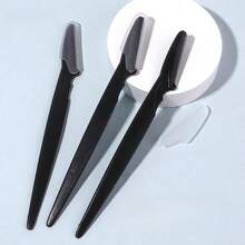 10 Pieces/Set Multi-Color Eyebrow Knife Razor Eyebrow Trimmer Body Hair Removal Device Eyebrow Knife Anti-Scratch Eyebrow Scratch Shaving Eyebrow Cutter Long Handle Hair Removal Device - Black - View 3