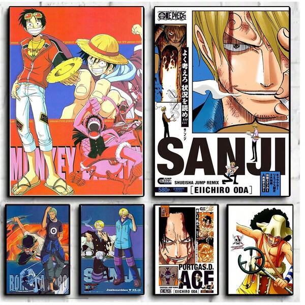 ONE PIECE Set van 1/3/6 stuks wanddecoratie Japanse poster uit één stuk, kamerdecoratie, wandkunstprints, wandcollagekit voor kameresthetiek, posters, wanddecoratie, slaapzaaldecoratie (oningelijst)