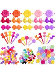 20/40pcs Cute Colorful Flower Shaped Plastic Hair Clips Girls Hair Accessories, Suitable For Daily Wear Or Vacation, Random Color And Style - Multicolor - View 2