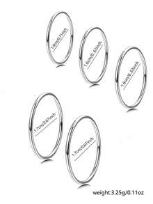 5件套简约不锈钢素面可叠戴戒指 - 女士指节指环 - 銀色 - 查看 4