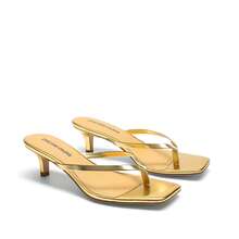 Women Comfortable Kitten Heel Thong Heeled Sandals Fashion Square Open Toe Slip On Casual Slides For Wedding Party Autumn Daily Wearing