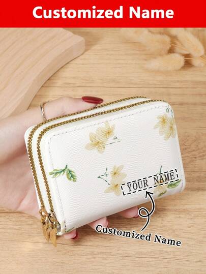 1 pieza Cartera personalizada con nombre, Portacartas con diseño de nombre personalizado, Monedero con firma personalizada, Portacartas personalizado con firma, Nueva cartera minimalista para mujer, Bolsa con cremallera para monedas portátil y corta