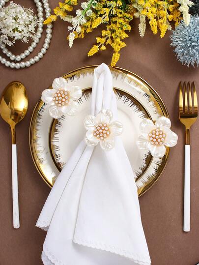 4-120pcs Premium Pearl Flower Napkin Rings, Suitable For Wedding, Festival, Home Dining Table Decoration