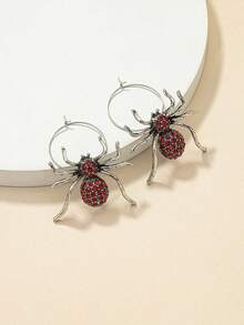 一对创意红蜘蛛水钻耳环，万圣节独特暗黑风格，小众节日礼物