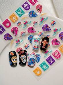 全新深色万圣节美甲贴纸，带有浮雕抽象艺术骷髅、精美纹理等，适合个人 DIY 和美甲沙龙使用