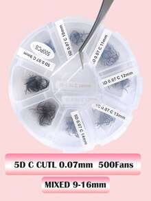 500-1000-2000pcs Pre-Made Fan Lashes, 5D 10D 20D, 8-15mm Length, 0.05 And 0.07 Thickness, C D Curl, Pre-Made Fan Lashes, Eyelash Extension, Handmade Bulk Fan Lashes, Fluffy Lashes, Multiple Options, Suitable For Salon Use - Black - View 5