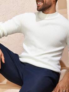 Men's Ribbed Turtleneck Long Sleeve Knitted Sweater, Suitable For Casual Daily And Commute , Fall