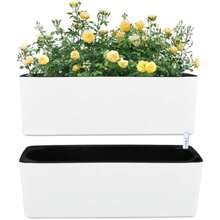 2 Pack Rectangular Planter 15.6 X 5.4 In Self Watering Window Sill Planters Indoor Rectangle Planter Self Watering Plastic Plant Pots With Drainage Holes White Flower Pot - 1 - Xem 1
