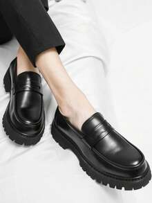 New Men's Formal Slip-On Loafers, Thick Sole Business Casual Shoes, Round Toe High-End British Style Dress Shoes For Men, Increase Height Old Money Chic Autumn