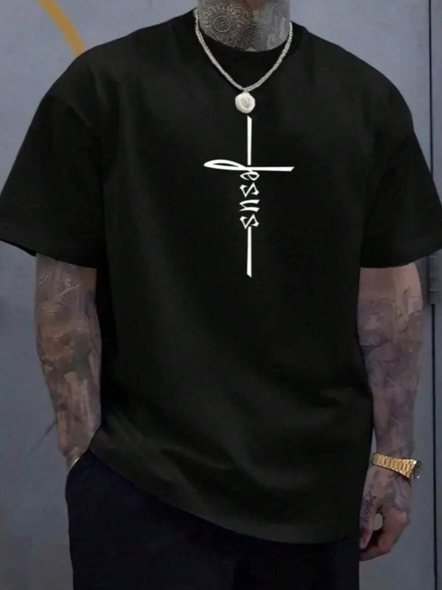 Camiseta Básica Cruz De Jesus (FRENTE) Slim T-Shirt Masculina Feminina Algodão Camisa Costura Reforçada Unissex StreetWear