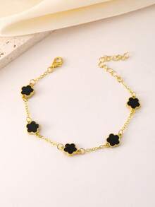 1 套时尚精致的幸运四叶草首饰套装，项链、手链和吊坠，不锈钢，送给女孩和朋友的理想礼物，适合任何场合，情人节、圣诞节 - 花朵手鍊和吊墜項鍊套裝 - 查看 5