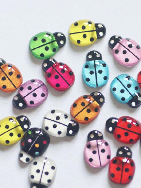 100/50/30/10pcs Lady Bug Garden Decor,(Random Color) Landscape Figurines For Succulent Pot, Wooden Craft Insect DIY Accessories,Cartoon Simulation Beetle Shaped Mixed Resin Patch,Miniature Insect Decoration