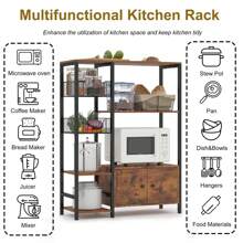 Modern Freestanding Kitchen Bakers Rack With 2 Baskets,Microwave Oven Stand With Shelves,Utility Storage Shelf With Metal Frame,Small Coffee Bar Station,Brown