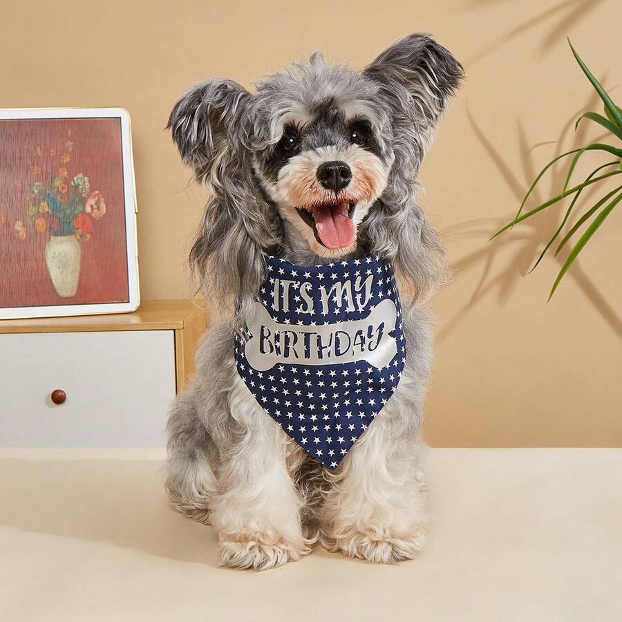 1pc Pet Accessory, Cute Bone & Star Pattern Pet Birthday Triangle Bandana - Multicolor - View 1