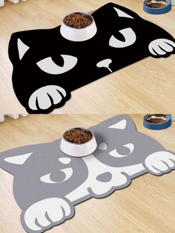 1pc Exclusive Original Luxury Pet Feeding Mat, Non-Slip Absorbent Easy To Clean Multi-Purpose, Gray/Black, Suitable For Various Types Of Coffee Machines, Placemats, Dish Drying Mats, Doormats. Pet Bowl & Waterer Mat, Also Can Be Used As Dog/Cat Cage Mat, Perfect Gift For Pet Lovers. Applicable For Kitchen, Dining Room, Countertop, Bar, Living Room, Bathroom, Multi-Functional, With Waterproof Rubber Bottom, Soft And Easy To Store, Home Decor, Kitchen Decor, Room Decor