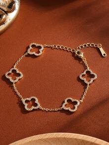 1 件奢华女士三叶草花卉水钻装饰手链，适合日常佩戴 - 手鍊 - 查看 8