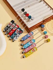 1/3/5/10pcs Multi-Color Luxury Fruit Crystal Beads Pen Refill, Black Ink, Smooth Writing, Full Covered Rhinestone Ballpoint Pen, Creative DIY Jewelry Pen, School/Office/Study Supplies, Gift