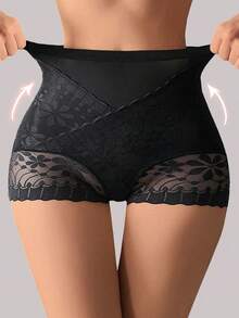 High Waist Slimming Lace Invisible Triangle Shapewear Pants For Women, Breathable Butt Lifting - Black - View 2