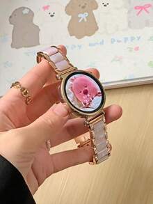 1pc Women's Business Elegant Metal Resin Watch Band Compatible With Galaxy Watch 7/6/5/4 40mm 44mm 47mm 46mm 41mm, Galaxy Watch 5 Pro 45mm, Galaxy Active 2, Galaxy Watch 3, 18/20/22mm, Compatible With Huawei Watch 5/4/3/2/1 And GT5/4/3/2/1, Compatible With Garmin Watches, Compatible With Mi Watch, Compatible With Redmi Watch 5 Lite/Active - Rose Gold and Pink Flowers - View 3