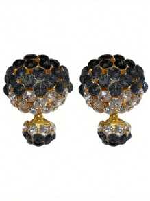 1 Pair Elegant Front & Back Rhinestone Stud Earrings, Gift For Women