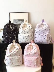 1 件开学蝴蝶结图案背包，大容量学生包，带笔记本电脑隔层书包，可调节肩带书包，休闲轻便旅行背包，非常适合女孩/青少年/学生/毕业生，适合日常使用、郊游、旅行、学校和开学