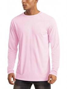 Men's Long Sleeve Shirts UPF 50+ UV Sun Protection Athletic Shirts For Hiking Running Workout Rash Guard-2025 - Baby Pink - View 1