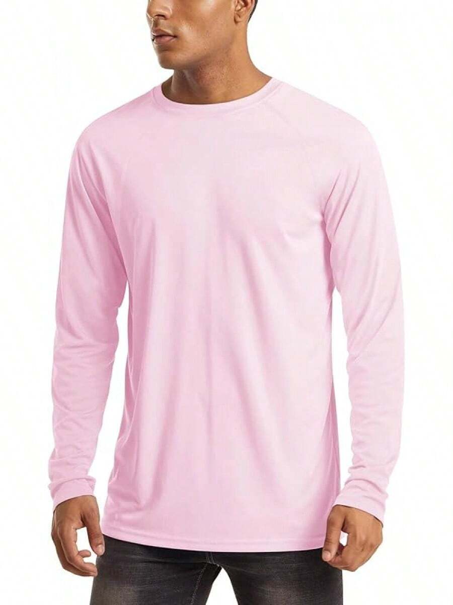 Men's Long Sleeve Shirts UPF 50+ UV Sun Protection Athletic Shirts For Hiking Running Workout Rash Guard-2025 - Baby Pink - View 1